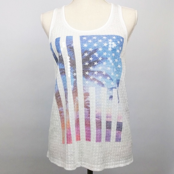 VS PINK Clear Sequined American Flag Size 2 white racerback tank top - Picture 2 of 8